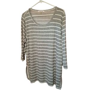 Laila Jayde Gray and White Striped Long Sleeve Top Oversized Ladies Plus Size 2X
